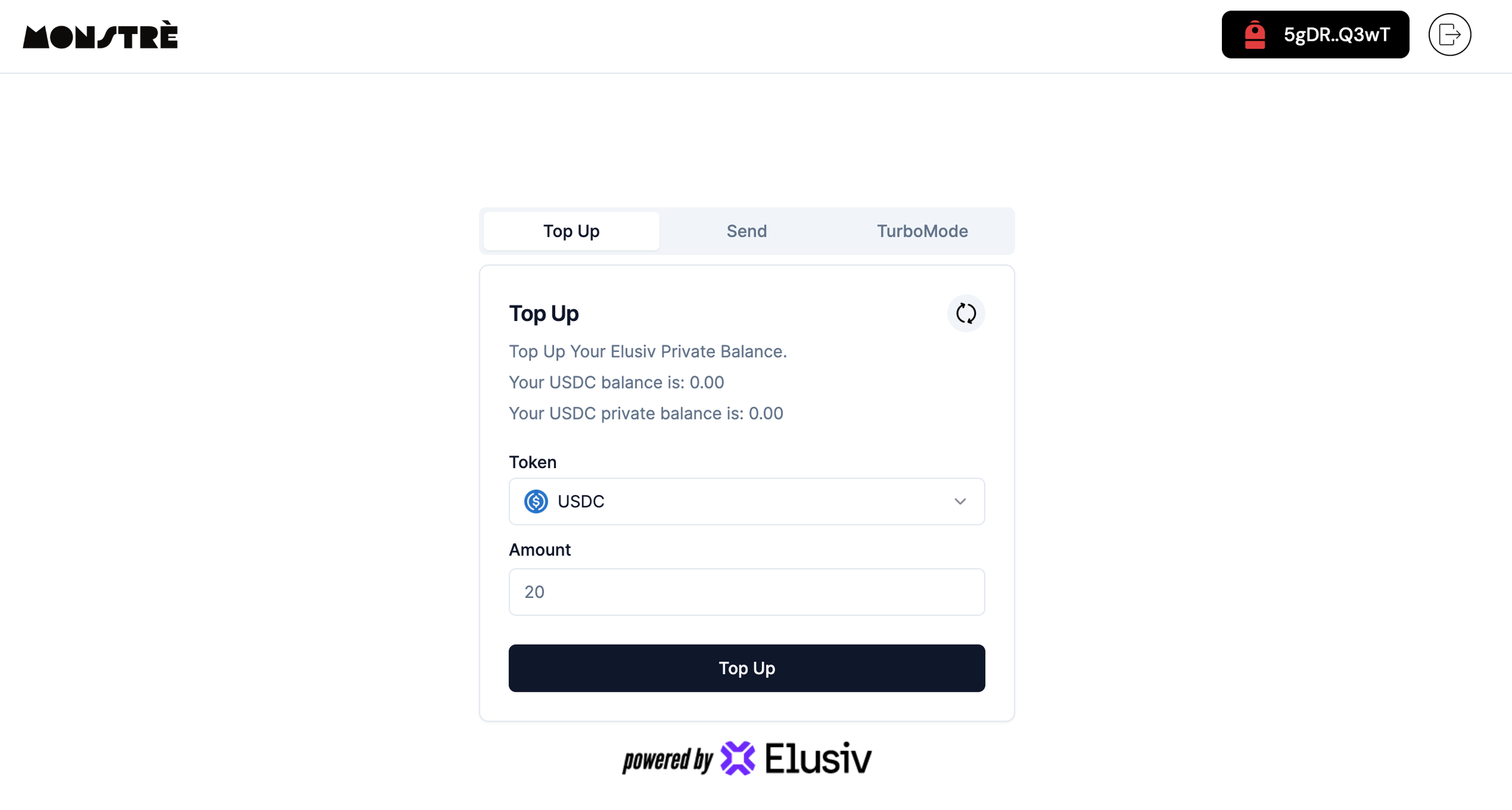 Elusiv Top-Up Interface